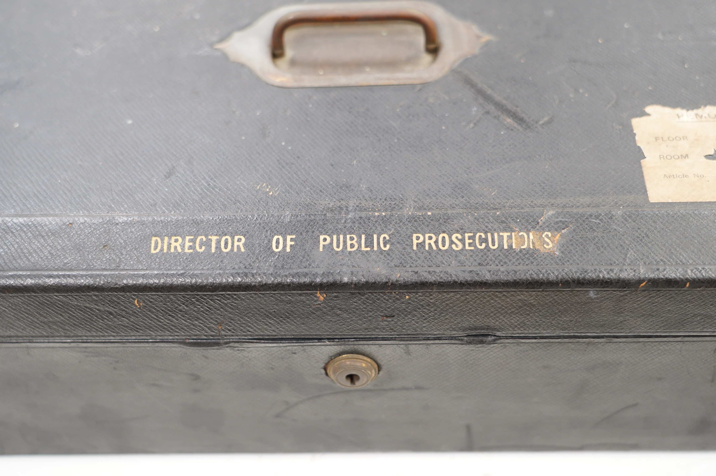 An Edward VII official government Director of Public Prosecutions black leather despatch type document box, 46cm wide., During the reign of Edward VII the post of Director of Public Prosecutions was held by Hamilton John